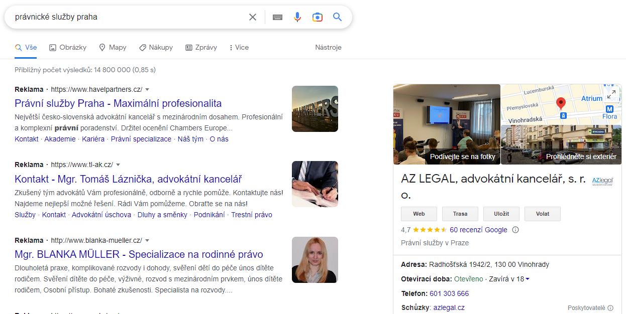 Právnické služby a reklama na Google